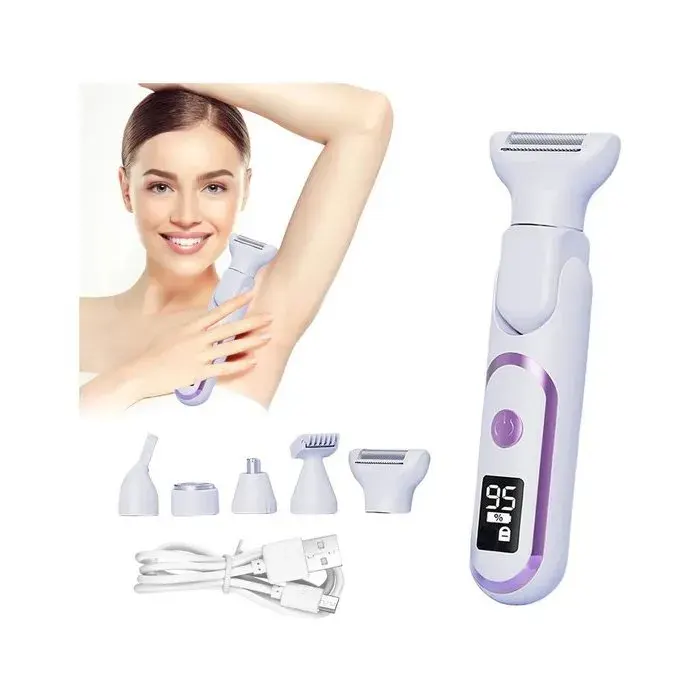 Épilateur - 17x5cm - blanc - Rechargeable avec Design Étanche - Rasoir Électrique 5-en-1 pour Femmes