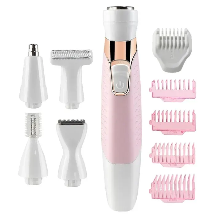 Épilateur 5 en 1 600mAH 3W Appareil dépilation multifonctionnel rechargeable par USB pour femmes Rasage multidirectionnel rose