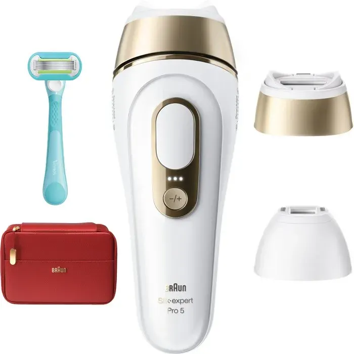 Épilateur à lumière pulsée - BRAUN - Silk·expert Pro 5 PL5221 - IPL - Capteur SkinProtect - Blanc et Or