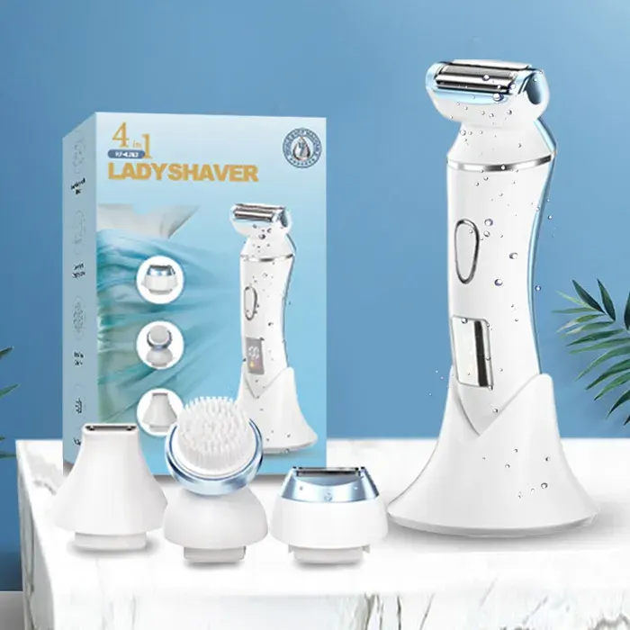Épilateur électrique 4 en 1 - ULISEM - Rasoir sec et humide - Brosse exfoliante intégrée - Rechargeable sans fil