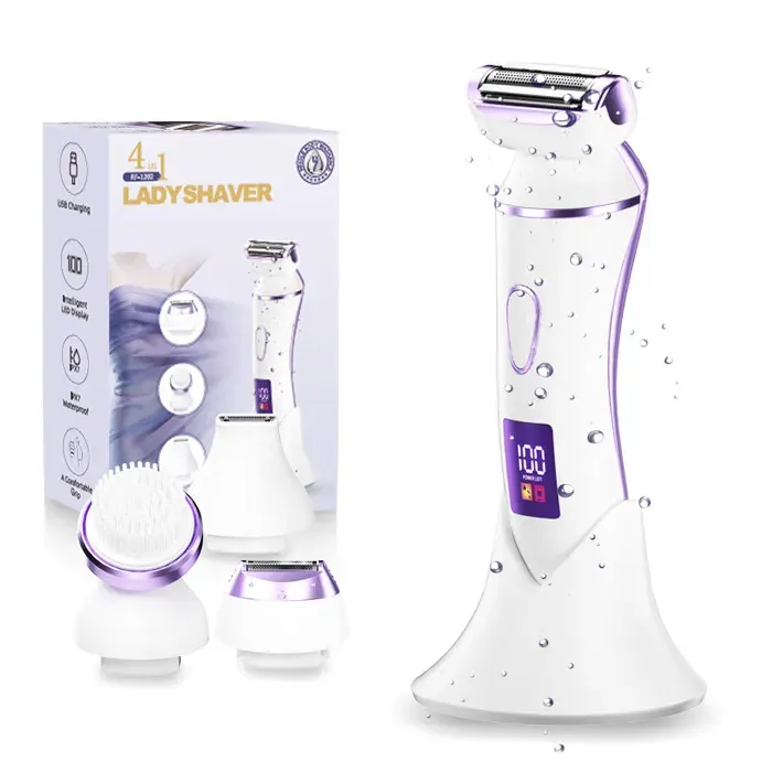 Épilateur électrique 4 en 1 - ULISEM - Rasoir sec et humide - Rechargeable - Sans fil - Brosse exfoliante intégrée