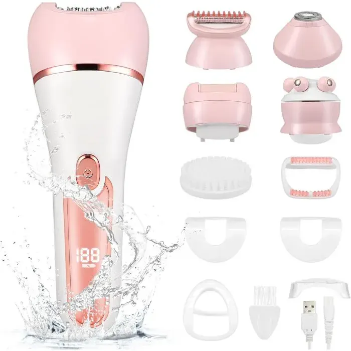 Épilateur électrique 6 en 1 - ESTAMPILLE - Sans fil - Affichage LED - Sec et humide - Rechargeable USB - IPX7 étanche