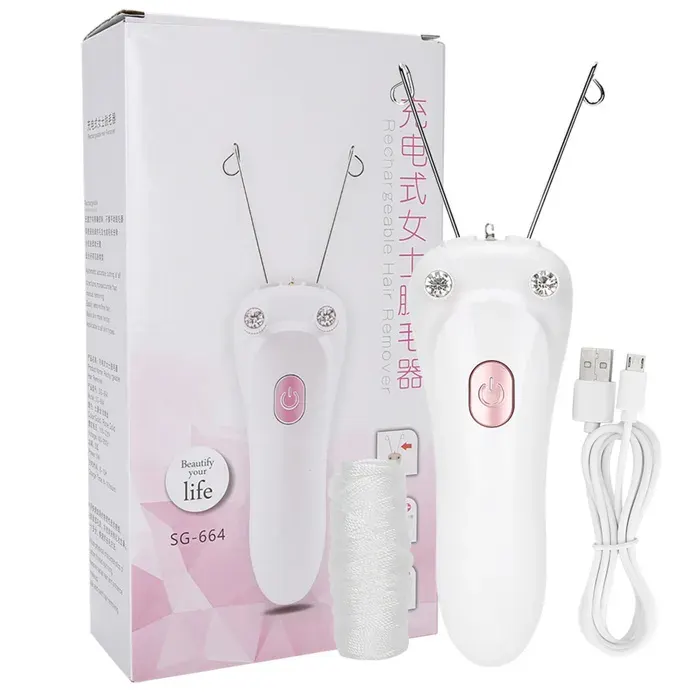 Épilateur électrique à filetage épilateur à fil de coton avec chargement USB (câble USB à fil de coton hôte) (rose)
