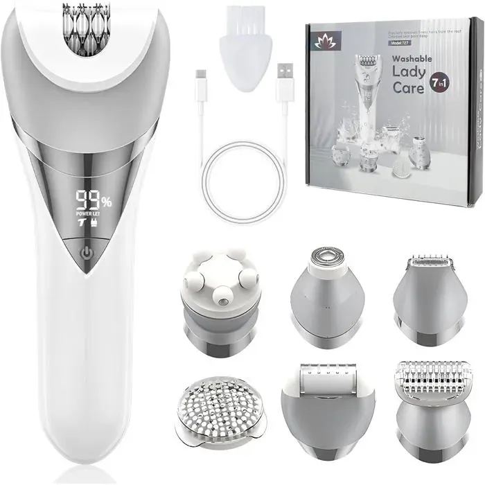 Épilateur électrique - Belle Commode 7 en 1 - Visage & corps - USB rechargeable - Étanche IPX6