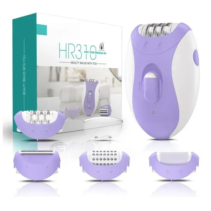 Epilateur Electrique Femme 4 en 1 avec 2 vitesses rasoir sans fil rechargeable 21 pinces couvertes épilateur électrique Violet