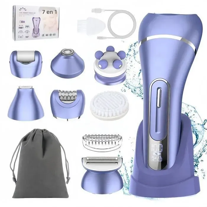 Épilateur Électrique Femme 7 en 1 - IPX7 Étanche - USB Rechargeable - 2 VitessesSolution Complète pour une Peau Douce et Soignée