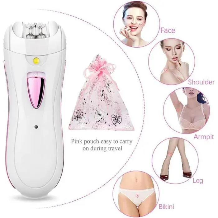 Epilateur Electrique Femme Visage et Maillot Sans Fil Rechargeable avec Lumière et Pochette