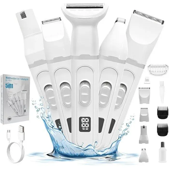 Épilateur Électrique Femme5 en 1 Rasoir Femme Electrique Sans Fil Tondeuse Étanche pour la Visage Bras Jambes Aisselles YYV