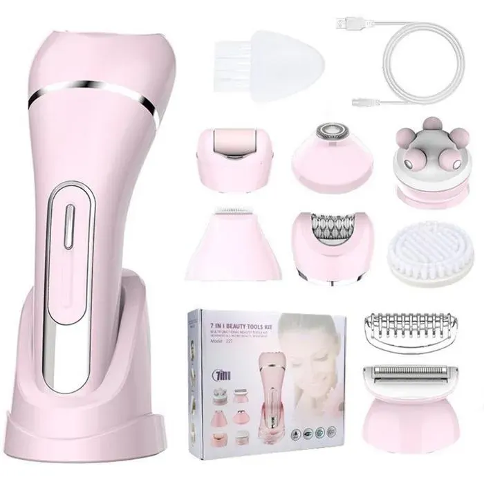 Épilateur Électrique Femmes 7 en 1 Rasoir Électrique Écran LED Visage Nose Sourcils Corps