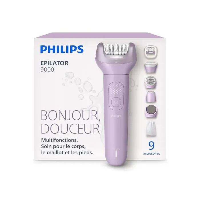 Épilateur électrique - PHILIPS - Série 9000 BRE728/00 - Étanche sec/humide - ProGuide 360 & 32 disques céramique - 60 min autonomie