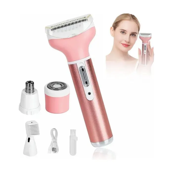 Épilateur électrique pour femme - acier inoxydable - rouge - 4 en 1 - rechargeable - pour retirer les poils du visage