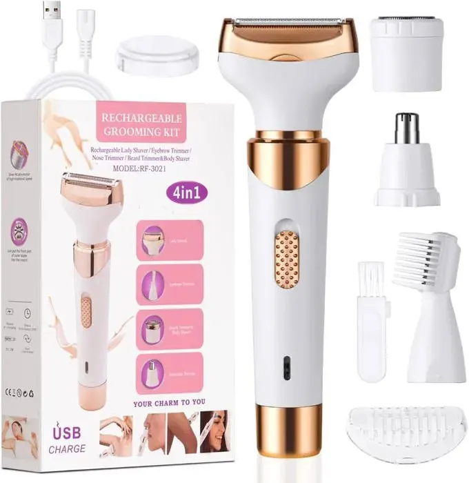 Épilateur électrique pour femme rasoir électrique sans fil 4 en 1 rechargeable et indolore à sec ou humide