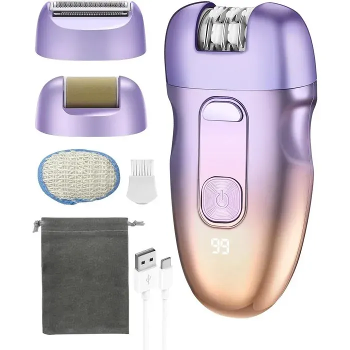 Épilateur électrique sans fil 3 en 1 pour femmes : visage jambes et aisselles. Éponge avec têtes interchangeables. Éponge étanche