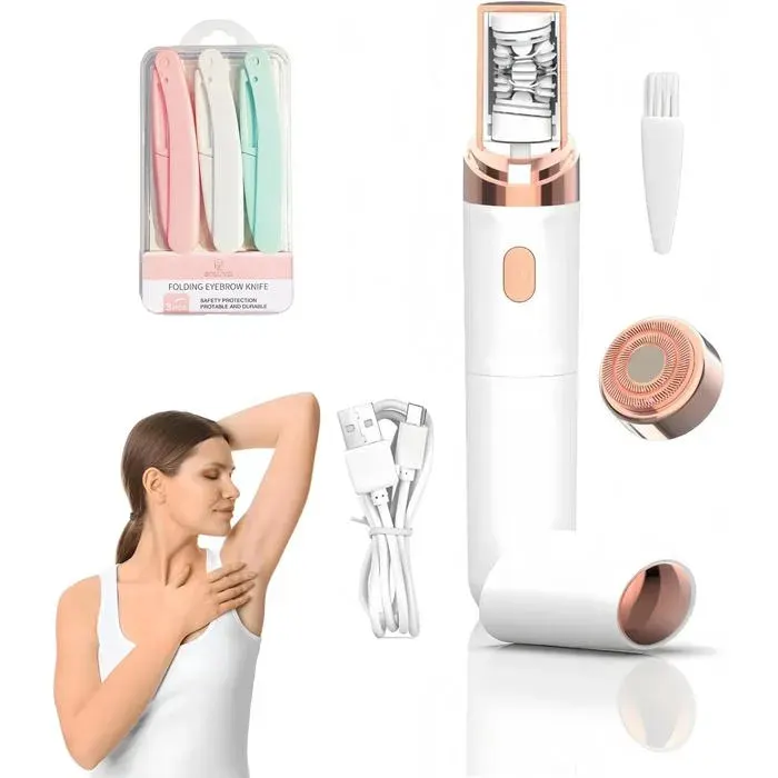 Épilateur facial 2 en 1 pour femme épilateur électrique sans fil avec lumière LED rasoir indolore rechargeable par USB