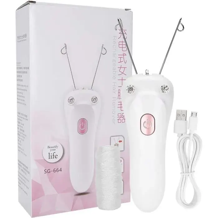 Épilateur Facial Électrique Threading Machine pour Cheveux du Visage Fil de Coton Épilateur Rechargeable Épilateur Rasoir Hôte +