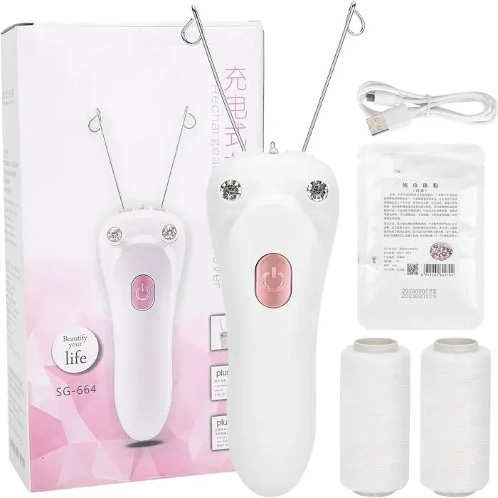 Épilateur facial pour femmeépilateur électrique sans filépilation au fil de coton pour le visagelavant-brasle menton(Rose)