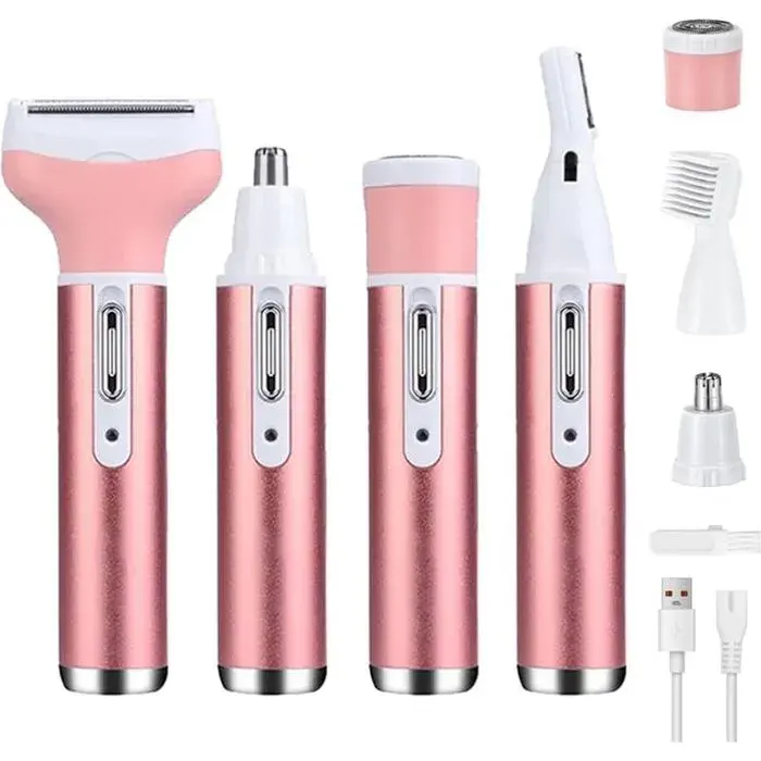 Épilateur femme 4 en 1 - visage sourcils nez - têtes amovibles lavables - tous types peau