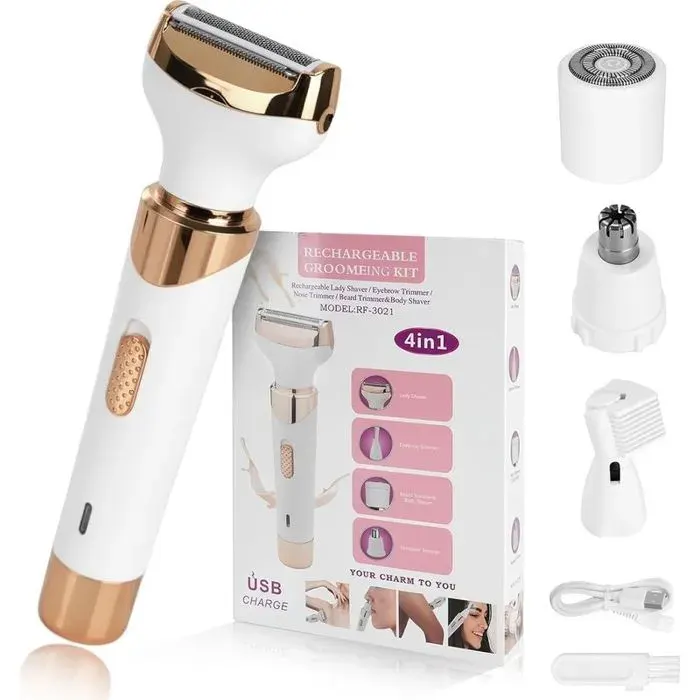 Épilateur femme 4 en 1 - visage sourcils nez - têtes lavables - tous types peau