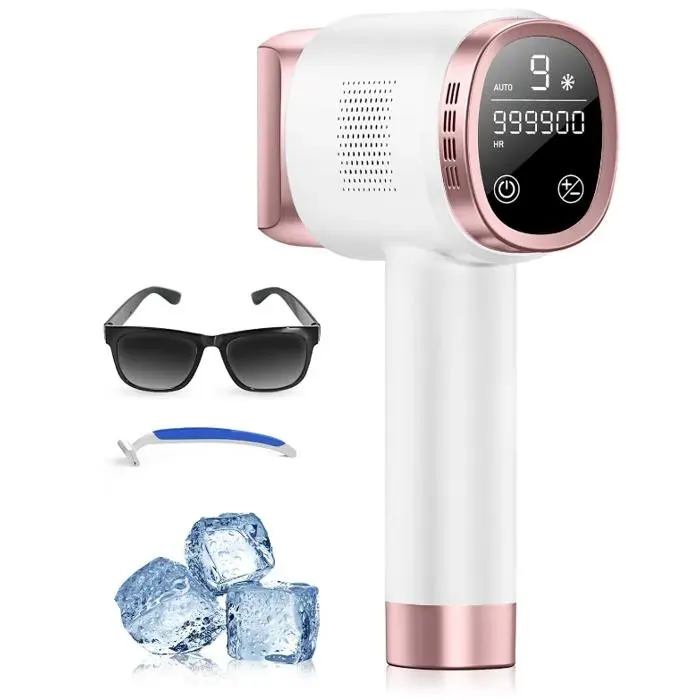 Épilateur Lumière Pulsée avec Fonction de RefroidissementÉpilation Laser sans Douleur avec 9 Niveaux Dénergie pour Femmes et Homme