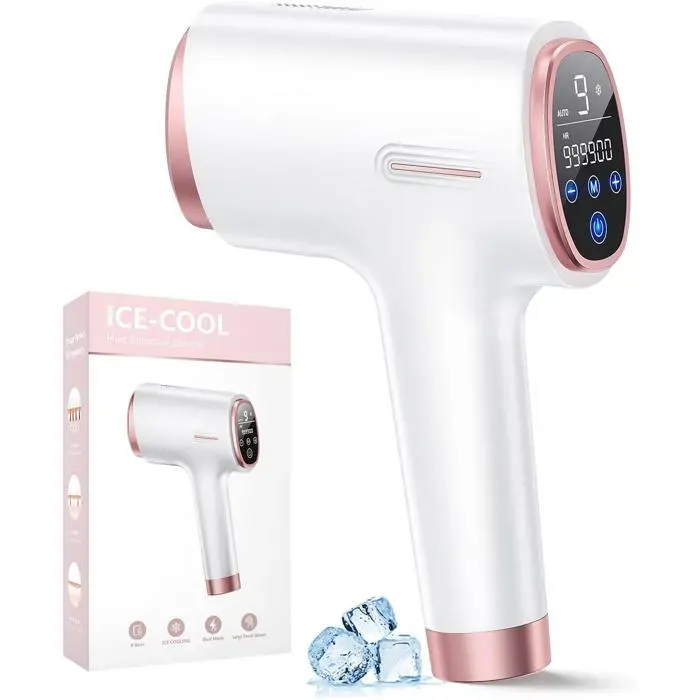 Épilateur Lumière Pulsée avec Refroidissement 21J Max Écran Tactile LCD 9 Niveaux HR/SC/RA Onde Rouge 600Nm IPL Corps