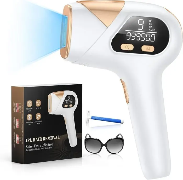 Épilateur Lumière PulséeÉpilateur laser IPL 999900 Flashes avec 9 Niveaux dénergie et 3 Fonctions-HR/SC/RA pour Femmes et Hommes