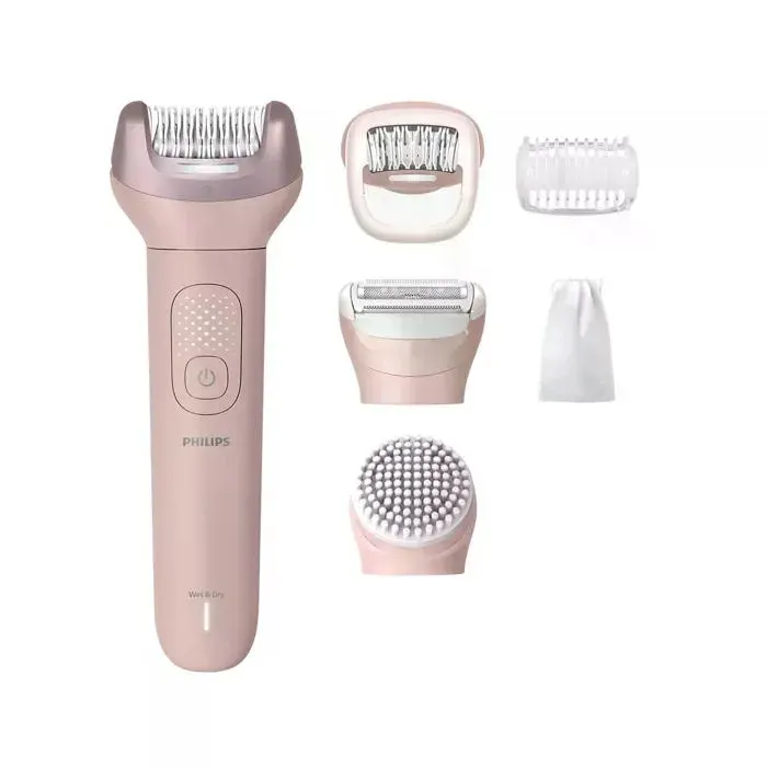 Épilateur rose - PHILIPS - Peau sèche et humide - Éclairage intégré - 22 pinces et plus - Batterie - Autonomie 180 min