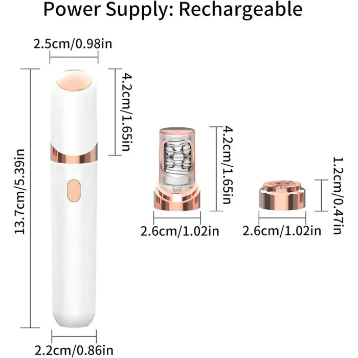 Épilateur visage électrique - Belle commode - 2-en-1 épilation et tonte - Éclairage LED intégré - Rechargeable USB
