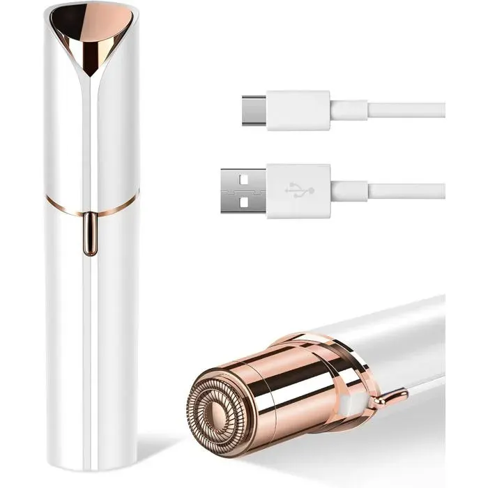 Épilateur Visage Femme USB Rechargeable Rasoir Sourcils et Visage Étanche IPX6 pour Épilation Douce (Blanc)