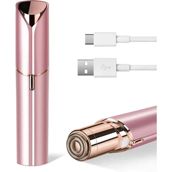 Épilateur Visage Femme USB Rechargeable Rasoir Sourcils et Visage Étanche IPX6 pour Épilation Douce (Or Rose)