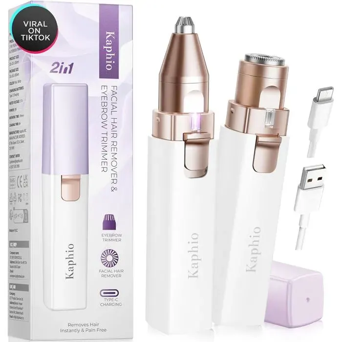 Épilation du visage pour femme : tondeuse électrique et appareil dépilation-Rasoir rechargeable 2 en 1 pour le visagesans douleur