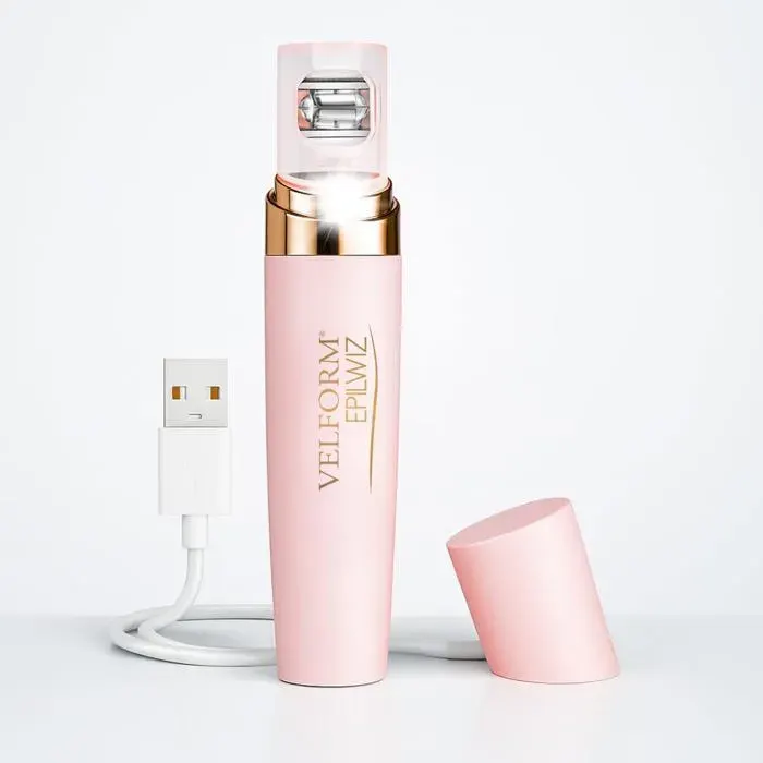 Epilwiz épilateur facial rechargeable câble USB système dépilation avancé avec lumière LED tête plaquée or 18 carats