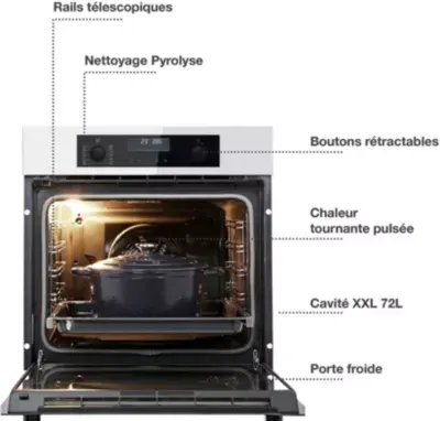 Essentielb - Four Encastrable Efmp 105b2 - Pyrolyse - Chaleur Pulsée - Porte Froide - Rails Télescopiques — vue 3