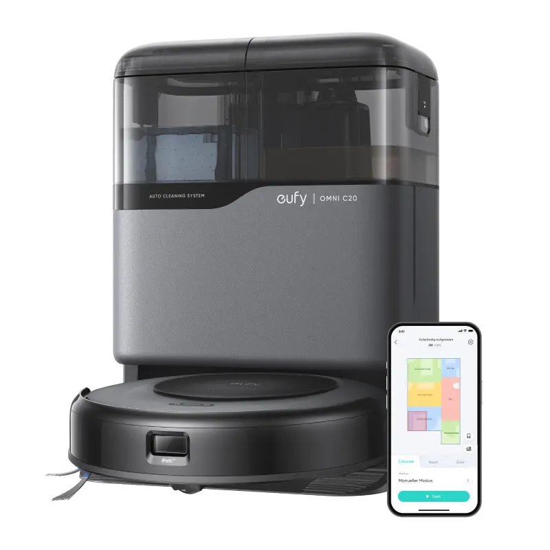 eufy Robot Aspirateur Omni C20 avec Station Tout-en-Un - Vidage Automatique, Lavage et Séchage, 7000 Pa Aspiration Puissante