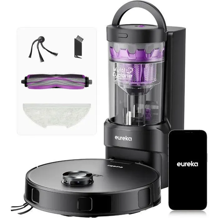 Eureka E20 Evo Plus Robot Aspirateur Laveur 10000 Pa Station sans Sac Anti-Enchevêtrement Soulèvement Serpillière 10mm