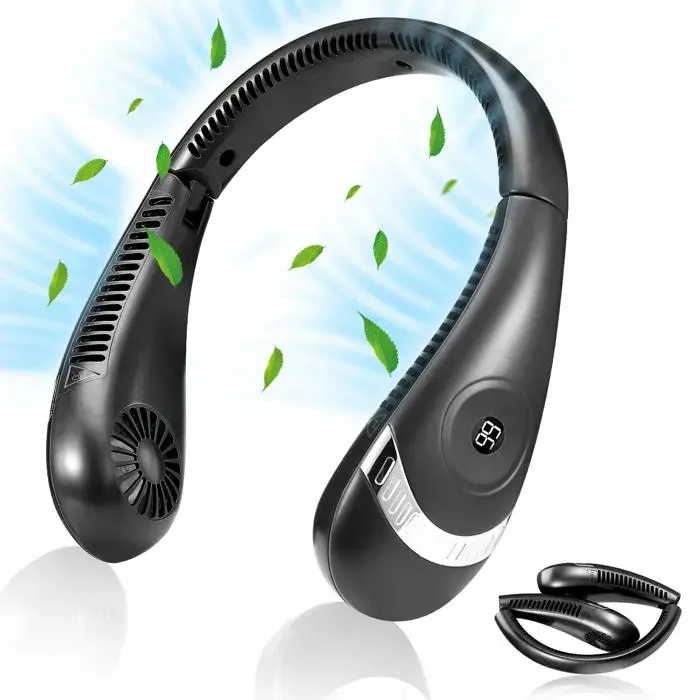 Éventail de cou - AIMOONSA - USB rechargeable - 5000mAh - Noir moderne - Portable