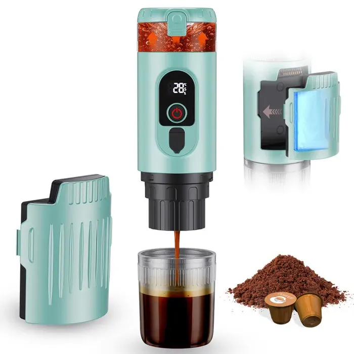 Expresso portable 20 bars 2 en 1 Café moulu ou capsules batterie 7650 mAh USB-C – pour camping bureau et voyage