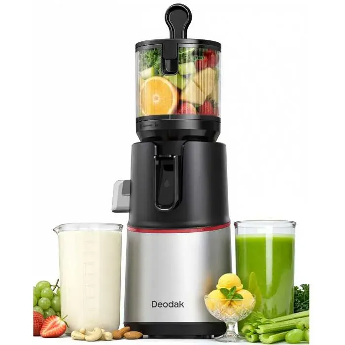 Extracteur de Jus 3-en-1 Moteur 250W Bac 4.7 Jus Pur Lait Végétal Sorbet Facile à Nettoyer