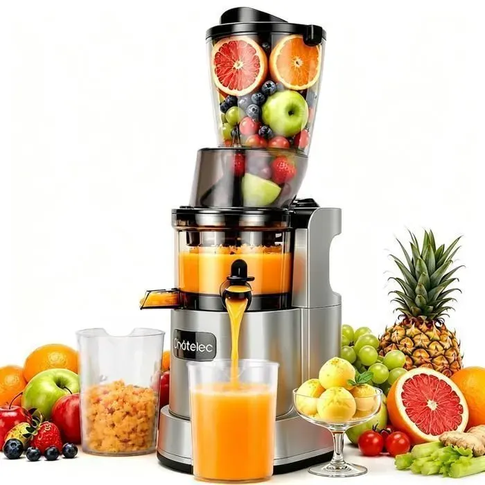 Extracteur de Jus 850W Machine a Jus de Fruits et Légumes Entiers Ouverture de 120 mm et Capacité de 1.5 L Gris