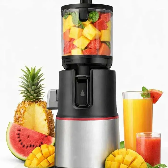 Extracteur de jus à froid 3 en 1 moteur DC 250W goulot large 12cm pour jus lait végétal et sorbet