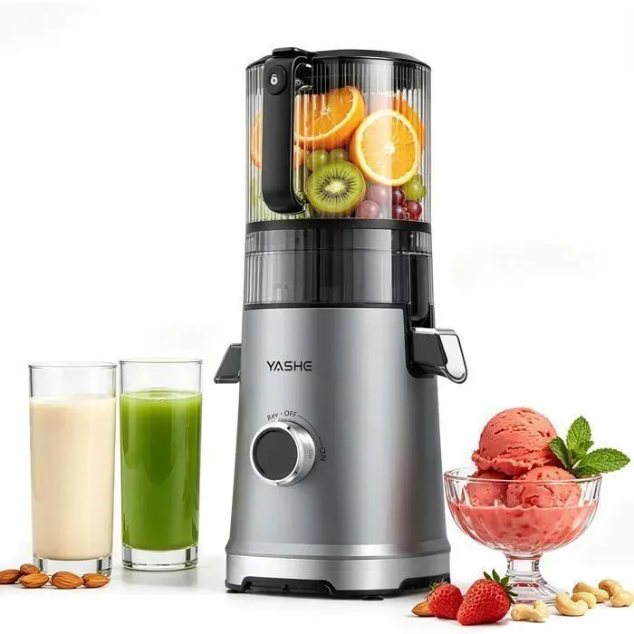 Extracteur de jus à pression à froid 600W Goulotte Extra-Large 152 mm pour Fruits et Légumes Entiers Tamis 3-en-1
