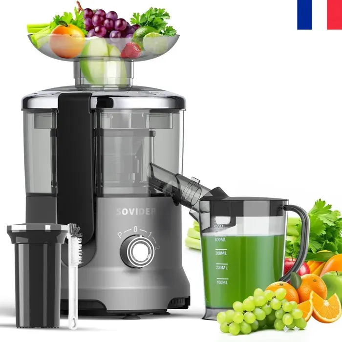 Extracteur de jus centrifuge pour fruits et légumes entiers 3 vitesses rendement élevé grande goulotte dalimentationnettoyage