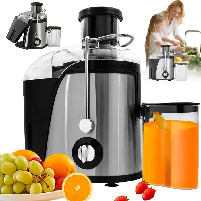 Extracteur de jus - Centrifugeuse - 1500W - Grande goulotte - 2 vitesses - Rendement 85% - Pichet 350 ml - Réservoir 1L - Compact