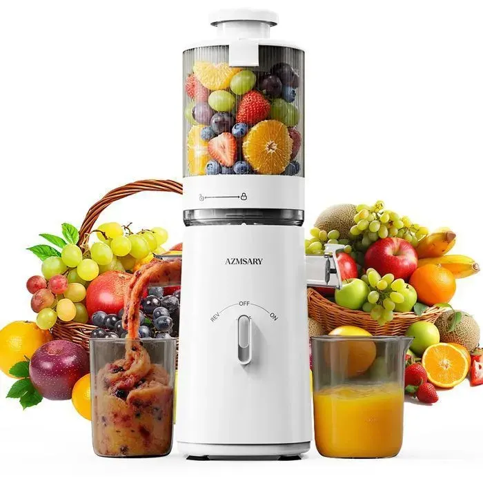 Extracteur de Jus de Fruits et Légumes avec Goulotte dAlimentation de 120mm - Capacité de 15 L -99.6%Pureté du Jus Élevée -Blanc