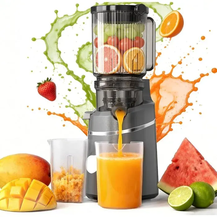 Extracteur De Jus De Fruits Et LégumesCentrifugeuse Extracteurs De Jus À FroidAvec Goulotte Xxl 130Mm Et Capacité De 2LRendemen — coloris Gris
