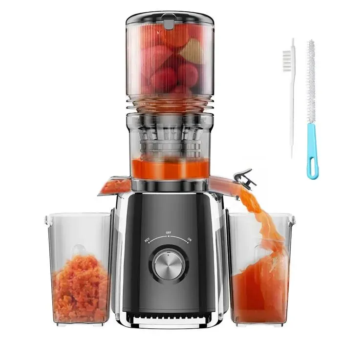 Extracteur de Jus de Fruits et LégumesOuverture de 128mm Fonction de Mastication InverséeSans BPA avec 2 Tasses et Brosse