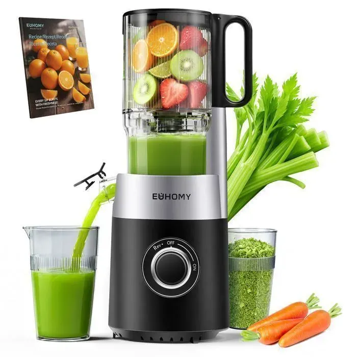 Extracteur de Jus EUHOMY -Trois couches de filtre-135mm-220w-NOIR-0.7L-Fruits- Légumes-99 % de Rendement en Jus