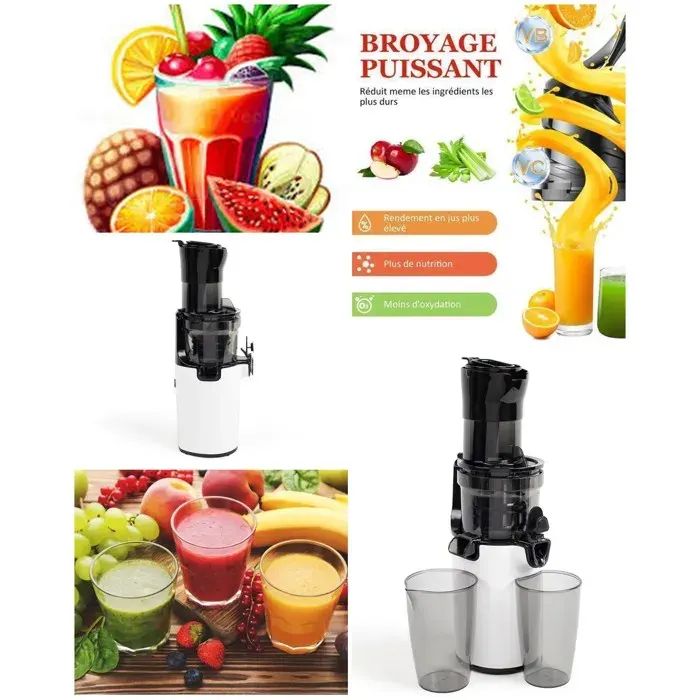 Extracteur de jus - LIVOO - WDOD215NB2 - 150 W - rotation lente 55-60 tr/min - réservoir 08 L — coloris Noir