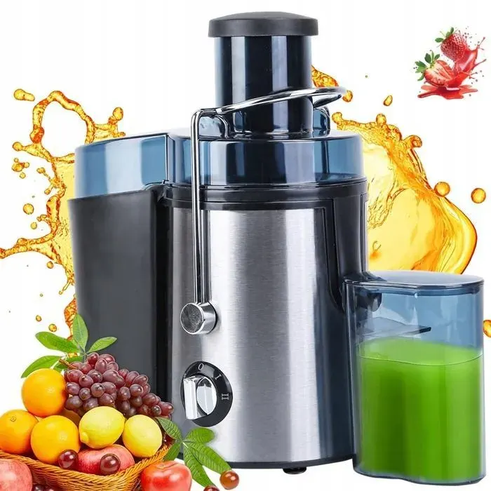 Extracteur jus-1000W-500ML-2 vitesses-grand bac dalimentation-inox-sécurité-nettoyage facile-argent