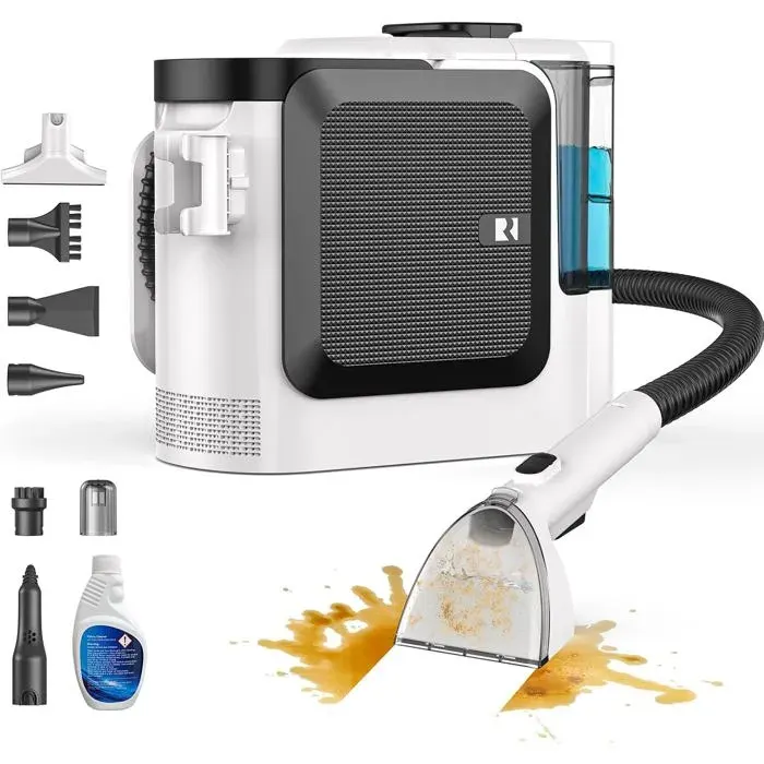 F1 Aspirateur-Laveur Tissus 600W+1200W Aspiration 26Kpa Lave Et Sèche Double Réservoir Brosse Autonettoyante Canapé