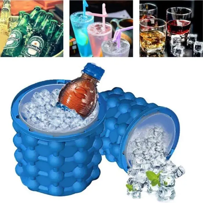 Fabricant de glaçons - ONEVER - Ice Genie - 2 pièces - Silicone - Gain de place (10 x 10 cm) — coloris Bleu